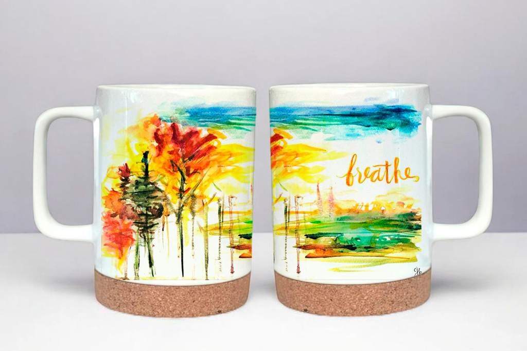 Ceramic Mug with original 'Breathe' watercolor art by Charissa